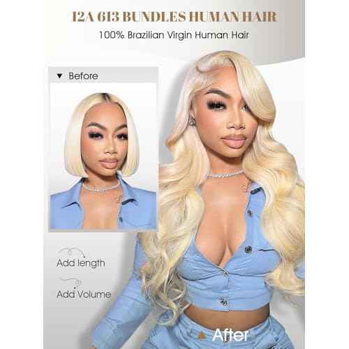 613 Blonde Body Wave Bundles Human Hair 18 Inch 613 Bundle 100% Unprocessed 12A Grade Brazilian Virgin Hair Bundles 1 Single Bundle Human Hair 613 Blonde Bundle