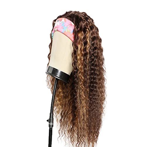32 Inch P427 Blonde Headband Wig Human Hair 150% Density Grade 8A Unprocessed Brazilian Virgin Hairs Machine Made Highlight Brown Water Wave Headband Wig Human Hair None Lace Front Wig