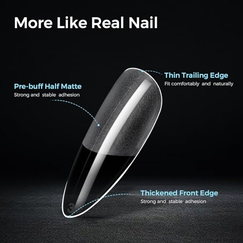 TOMICCA Almond Gel Nail Tips, Half Matte Pre Shaped No Filing Medium Almond Nail Tips, 240 Pcs Gel Tips 12 Sizes, Clear Acrylic Tips for Nail Art, Nail Extension at Home, For Beginners