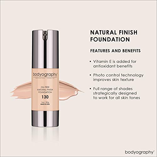 BODYOGRAPHY - NATURAL FINISH Foundation (Light #130): Oil-Free Anti-Aging Salon Natural Finish w/ Vitamin E, C, Antioxidants | Vegan, Gluten-Free, Paraben-Free