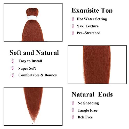 Braiding Hair Pre Stretched Ginger Easy Braids 26 Inches 350 Professional Braids Copper Hot Water Setting Synthetic Braiding Hair for Crochet Extensions (8Pcs,#350)