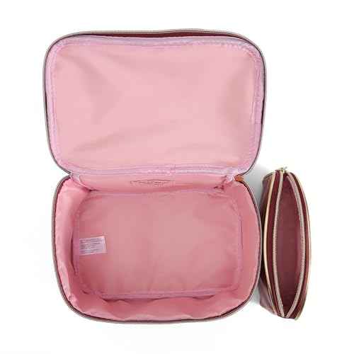 Juicy Couture Red Makeup Bag Cosmetics Organizer Travel Essentials Train Case Coin Purse Velour Heart Faux Leather Rhinestone