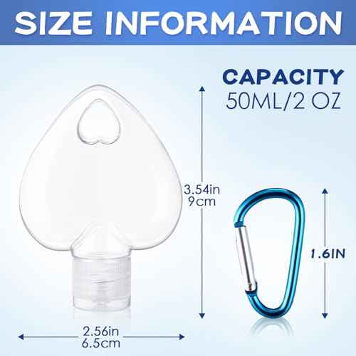 100 Pcs Traveling Bottles with Keychain 2oz Clear Keychain Bottle Plastic Empty Refillable Liquid Packing Container Squeeze Plastic with Lid for Liquid Cream (Heart)