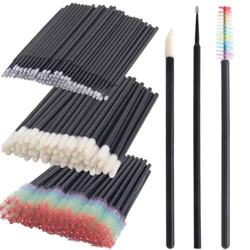 300 PCS Eyelash Extension Supplies Kit, Disposable Lash Spoolies Brushes Micro Swab Brushes Mascara Wand Lip Brushes for Eyelash Extension Tattoo Lipstick Applicator£¨Black Rainbow£©