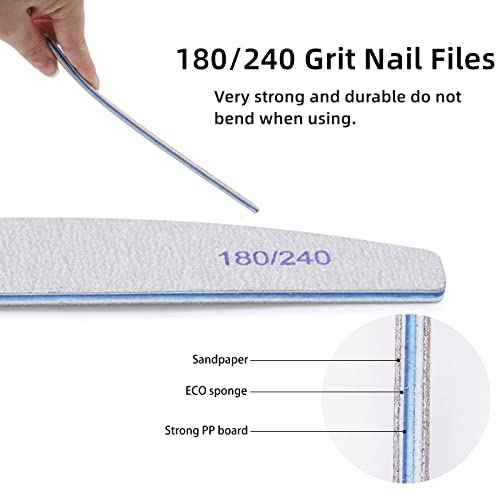 50 Pieces 180/240 Grit Nail Files for Natural Nails, Fingernail Files Double Sided Emery Boards for Nails