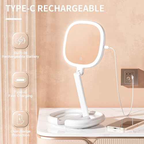 6.3¡± Makeup Mirror with Light and Magnification, 10X/1X Light Up Makeup Mirror Lighted Make Up Mirror with Adjustable Height Double Sides Folding Magnifying Mirror with Light