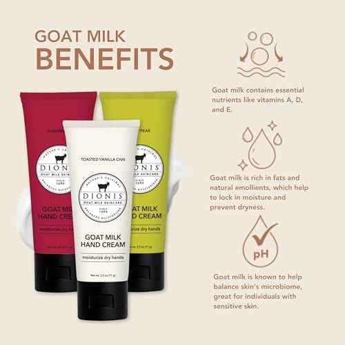 Dionis Goat Milk Skincare Assorted Scented Hand Cream 3 Pack, 2.5oz Travel Size Self Care Moisturizing Lotion For Women, Vitamins & Minerals Hydrate Dry Skin - Cruelty Free, Paraben Free