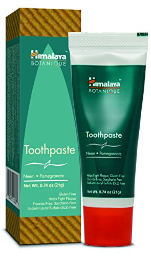 Himalaya Botanique Neem & Pomegranate Toothpaste, Original Formula for Brighter Teeth and Fresh Breath, 0.74 oz, Fluoride Free, TSA Approved Travel Size, 10 Pack