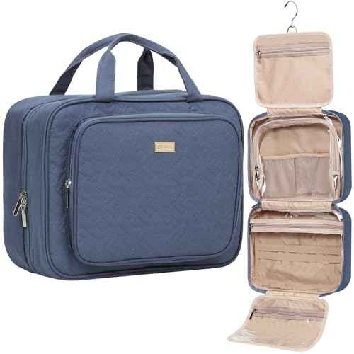 NISHEL Travel Toiletry Bag for Women Large Capacity, Makeup Essentials Organizer, Hanging Case for Accessories, Cosmetics, Aegean-Blue
