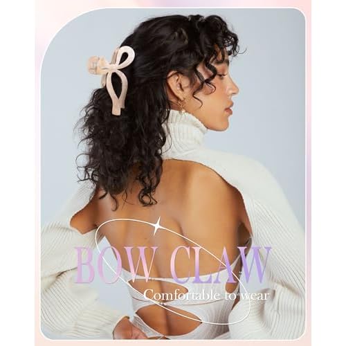 4 PCS Acrylic Bow Hair Clips for Women Bow Cute Claw Clip 4.3" Large Hair Claw Clips for Thick or Long Hair Bows Jaw Clip