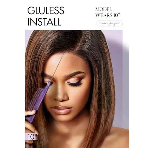 LUVME HAIR Bob Wig 100% Human Hair Wigs Glueless Lace Front 200% Density 10 Inches Brown Highlights Bob, Pre Cut Plucked Hd Lace Short Wig Ready To Go Natural Color Straight Bleached Knots Side Part