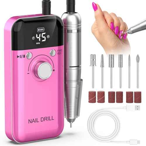 Portable Nail Drill Professional: 45000 RPM Rechargeable Electric Nail Drills Machine with 6 Bits, Drill para U?as Profesional E File for Acrylic, Gel Nails, Manicure & Pedicure - Salon & Home Use