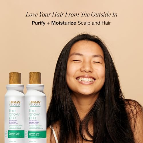 Raw Sugar Grow Pro Hair Care Bundle- Shampoo & Conditioner with Vegan Biotin for Anti-Thinning & Pro-Lengthening, Passion Fruit & Marula for Fuller Hair, Formulated without Sulfates + Parabens