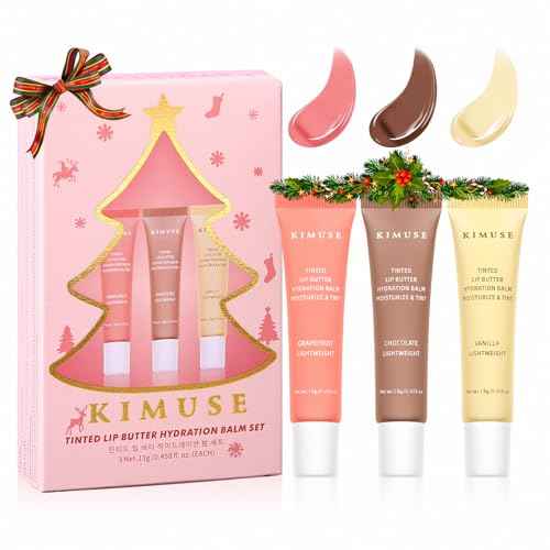 KIMUSE 3 Pack Tinted Lip Butter Hydration Balm, Hydrating Lip Treatment with Hyaluronic Acid & Vitamin E, Tinted Lip Balm for Instant Moisture, Shine & Hydration, Supple Lips, Vegan & Cruelty-Free