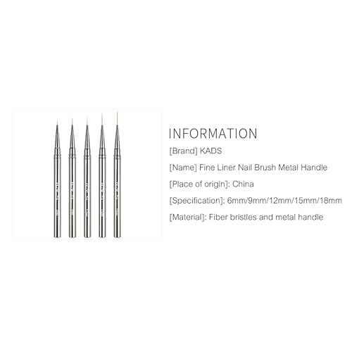 KADS Fine Liner Nail Brush Metal Handle Nail Painting Design Brush Drawing Pen 6mm 9mm 12mm 15mm 18mm (15mm)