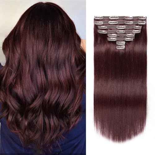 Jiameisi Clip in Hair Extensions Real Human Hair, 20inch Remy Human Hair Extensions Double Weft 120g 8pcs, Burgundy Straight Clip ins for Women, Ideal for Daily, Party, Wedding Looks #99J Burgundy Red