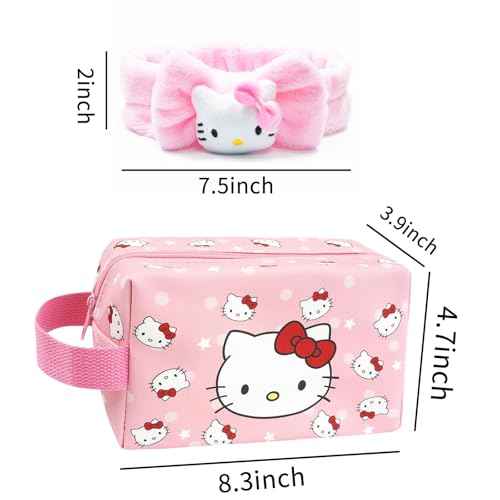 Toiletry Bag & Spa Headband, Cute PU Leather Ttravel Makeup Bag, Soft Makeup Headband for Washing Face, Gifts for Women Girls