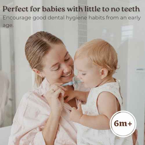 haakaa 360¡Æ Silicone Baby Toothbrush ? 100% Soft Food Grade Silicone, BPA-Free, Suction Base, Safe for Babies 6 Months+, Gentle Gum and Teeth Cleaning for Infants, Gum Massager (Mist Blue)