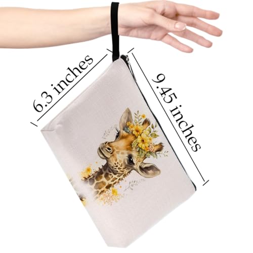 Floral Makeup Bag Giraffe Animal Lover Gifts for Women Her Farm Girl Bestie BFF Friend Daughter Giraffe Themed Gifts Cosmetic Bag Zipper Bag Travel Bag for Graduation Mothers Day Birthday Gifts