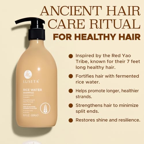Luseta Rice Water Shampoo Strengthening & Nourishing Revitalizes Shine for All Hair Types Hydrating & Frizz Control for Women and Men 16.9oz