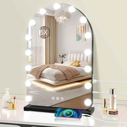 Vanity Mirror with Lights, 15.7" x 23.6" Hollywood Lighted Makeup Mirror with 15 Dimmable LED Bulbs for Dressing Room Bedroom Black