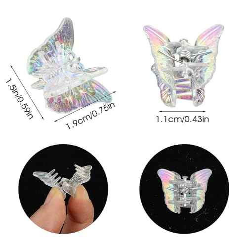 Ouligay 12pcs Sparkly Colorful Hair Accessories - Mini Butterfly Hair Clips and Tiny Claw Clips for Girls and Women (Glitter Color)