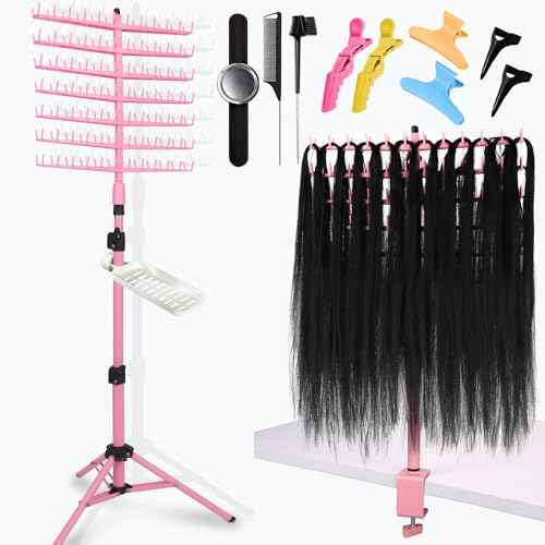 Height Adjustable Braiding Hair Rack 168 pegs, Dual-use Braid rack with Clamp (Pink)