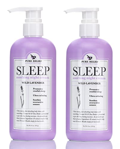 Pure Relief Lavender Sleep Body Lotion Shea Butter + Coconut Oil Body Cream Skin Care Moisturizer To Promote Better Rest W/Natural Soothing Herbal Extracts, Aromatherapy Night Cream, 16 Oz (2-Pack)