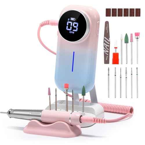 BAOSHISHAN Professional Nail Drill Machine, 20000RPM Electric Cordless Nail Drill with Base Pen Holder, Rechargeable Nail File 11 Drill Bits for Remove Gel Acrylic Nail