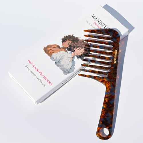 D1 | wide tooth comb 7.4"for easy portability. Suitable for Women's/girl curly, curly and tight hair, the short handle design is easy to carry. Acetate comb (Tortoise A)