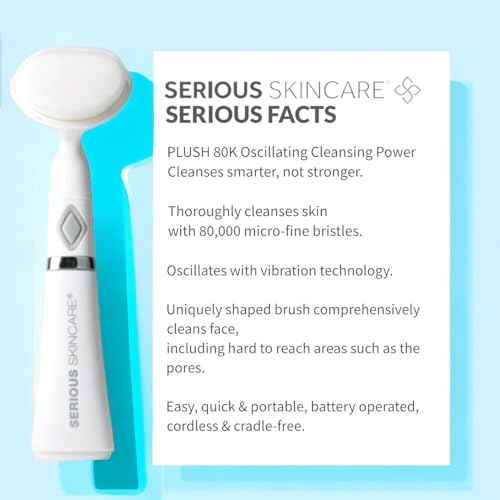 Serious Skincare Glycolic Acid Face Wash Cleanser 12 oz. + Ultrasonic Facial Cleansing Brush Tool for Women & Men, Gentle, Creamy, Oil Free + Skin Retexturizing Formula, Makeup +Blackhead Remover