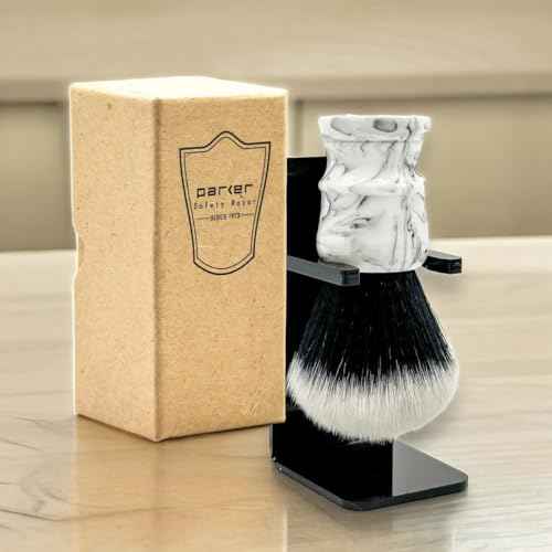 Parker Arctic Storm Ultra-Soft Synthetic Shaving Brush with Stand ? 26?mm Tuxedo Knot for Rich Lather and Luxurious Everyday Shaving