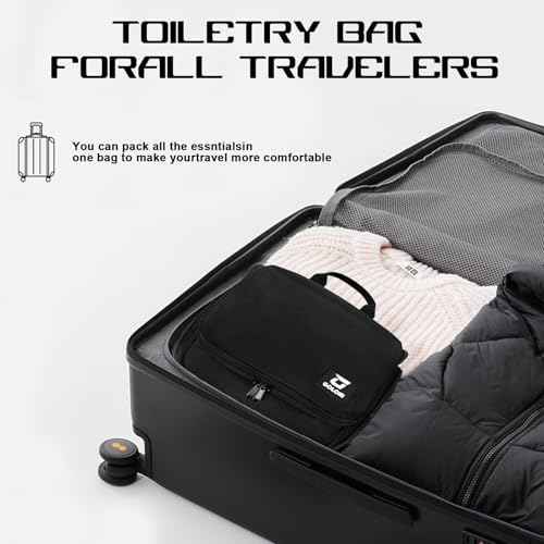Goloni Hanging Toiletry Bag with Hook, Large Makeup Bag Travel Organizer, Water-Resistant Hanging Cosmetic Bag with 10 Compartments for Women & Men,Black