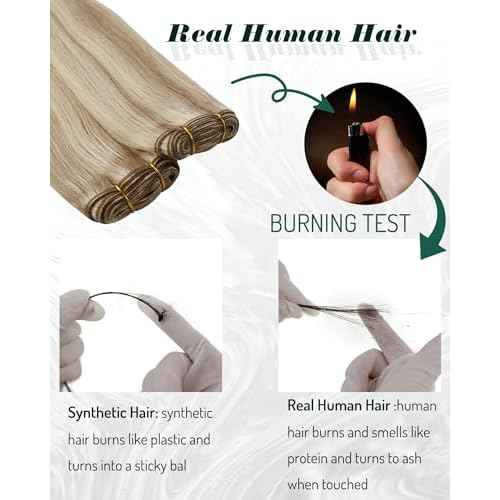 RUNATURE Sew in Extensions Real Human Hair, Weft Hair Extensions Blonde Human Hair Weft, Straight Silky Remy Hair, Softness Texture, Easy to Maintain, 18 Inch 100g #8P60 Blonde Highlights
