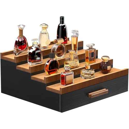 Zalida Wooden Cologne Organizer for Men 4 Tier of Perfume Display Holder of Drawer & 2 Hidden Compartments Larger Storage Space Mens Perfume Organizer Shelf Stand,Gift for Man (4T-Black Walnut)