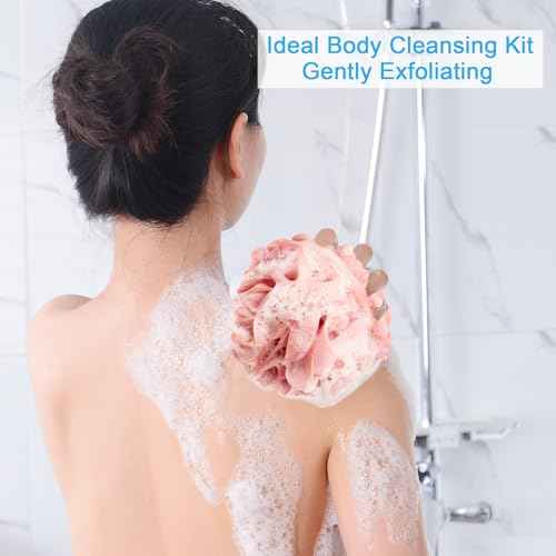 AmazerBath Loofah Sponge 75g/Piece, Exfoliating Bath Sponge Body Scrubber - Loofa Set of 4 - SunsetBerry Colors, Large