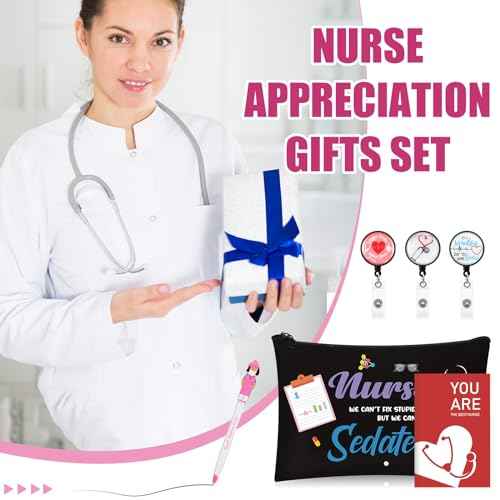 Yeaqee 48 Pcs Nurse Christmas Appreciation Gifts Set Bulk Include Makeup Cosmetic Bag Pocket Journal Notebooks Ballpoint Pen Badge Reel for Christmas Women Rn Assistant Student(Black,Nursing)