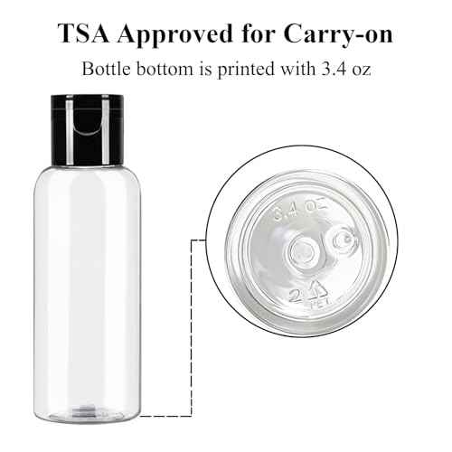 5 Pack 3.4 oz Travel Size Bottles for Toiletries TSA Approved Leak Proof Empty Refillable Liquid Containers with Labels