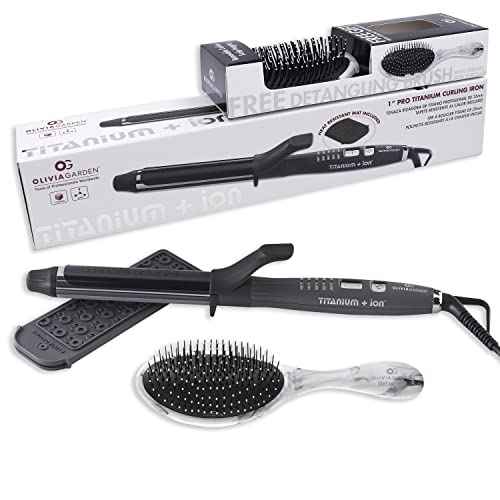 Olivia Garden Titanium + Ion High Performance Professional Curling Iron - Dual Voltage, Snag-Free Styling - Fast Heat Up to 455¡ÆF with Heat Resistant Heat Mat/Pouch