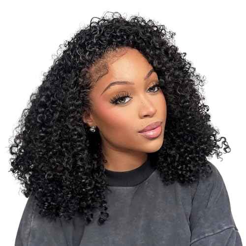 Kinky Curly Half Wig Human Hair 180% Density 3 In 1 Seamless Flip Over Half Wigs Human Hair Glueless Wear and Go Beginner Friendly 20 Inch Drawstring Headband Wig Human Hair for Women Natural Black