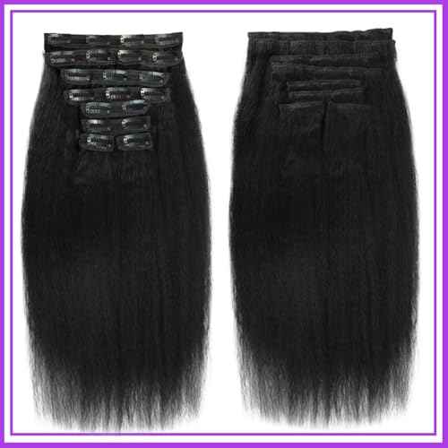 Kinky Straight Clip ins 26 Inch Clip in Hair Extensions Real Human Hair Yaki Straight Clip ins for Black Women Full Head Brazilian Remy Hair Extensions Double Weft 8Pcs 100g 20 Clips