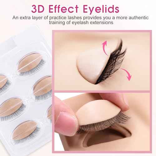 6 Pairs 2 Layers Eyelash Practice Eyelids for Mannequin Head, Silicone Rubber Removable Realistic Eyelash Extension Eyelids for Lash Training