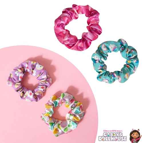 LUV HER Gabby's Dollhouse Cute Scrunchies for Girls - 4 Large Printed Scrunchies with Your Favorite Characters - Hair Accessories for Girls 3+