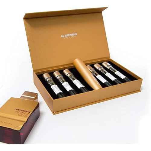 Al Haramain Discovery Collection - Amber Oud for Unisex Adult - 6 Pc Mini Gift Set 0.33oz Amber Oud,Perfume Atomiser