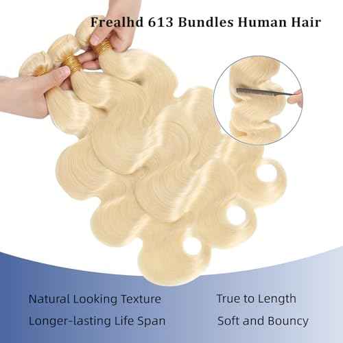 613 Blonde Bundles Human Hair Body Wave 22 inch, 16A Quick Weave Bundles Human Hair Sew in Extensions 100% Real Human Hair No Synthetic Blend, Double Weft, Triple Lifespan 3X, Can Be Dyed