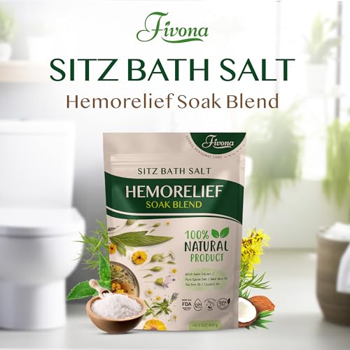 Hemorrhoid Treatment Sitz Bath Salt - Natural Soak Blend Epsom Salt with Essential Oils, Postpartum Recovery and Discomfort Relief, Perineal Care Soaking for Fissures and Bartholin Cysts - 14.1oz