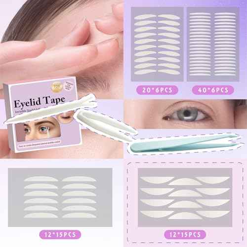 720PCS Invisible Eyelid Tape - Eyelid Lifter Strips - Eyelid Tape for Hooded Eyes Invisible, Instantly lifts loose Skin Around The Eyes Without Surgery, Creating Deep, Natural-looking Eyelids Easily