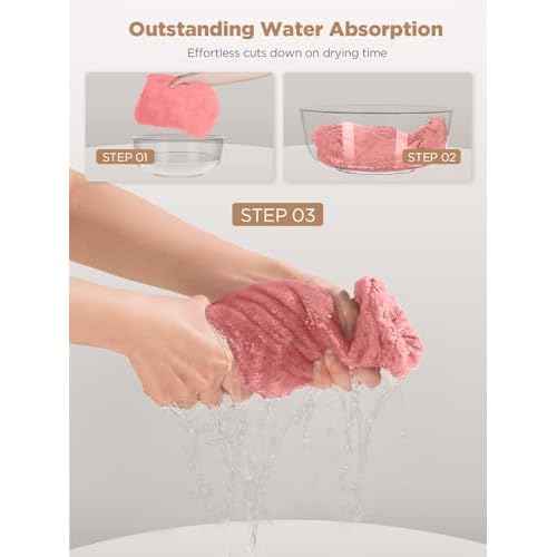 Hicober Microfiber Hair Towel, 2Packs Hair Turbans Wrap for Women Wet Hair, Hair Drying Towels for Curly Hair Anti Frizz(Purple,Pink)