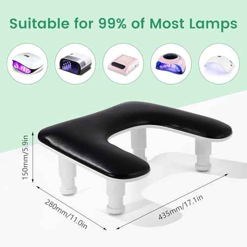 Big Arm Rest for Nails Tech: 2nd Generation U-Shaped Manicure Nail Arm Rest Stand Height Adjustable Armrest Microfiber PU Leather Hand Rest Pillow for Acrylic Nails (Black)