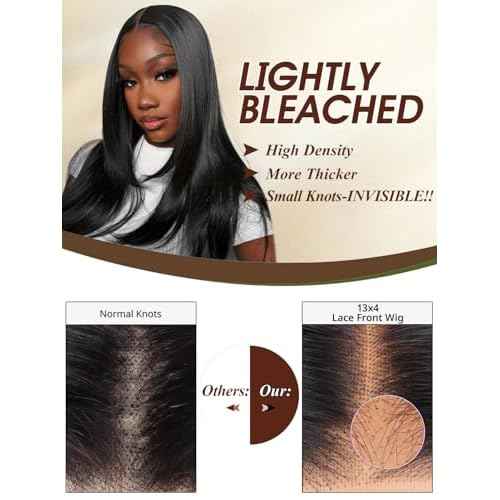BELE 13X4 Straight Lace Front Wigs Human Hair 210% Density Straight Human Hair Wigs Double Drawn Hair Wigs for Black Women Bleached Knots Pre Plucked with Baby Hair 18 Inch